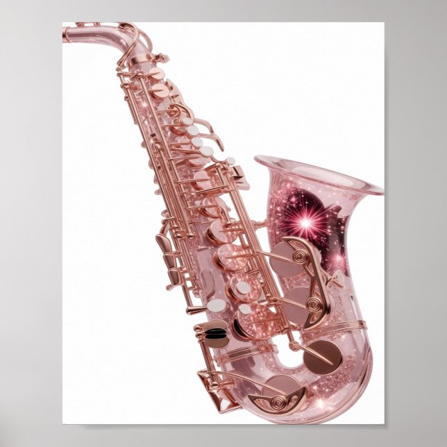 Modern Silver ROSE GOLD SAXOPHONE Modern Design Poster (Front)