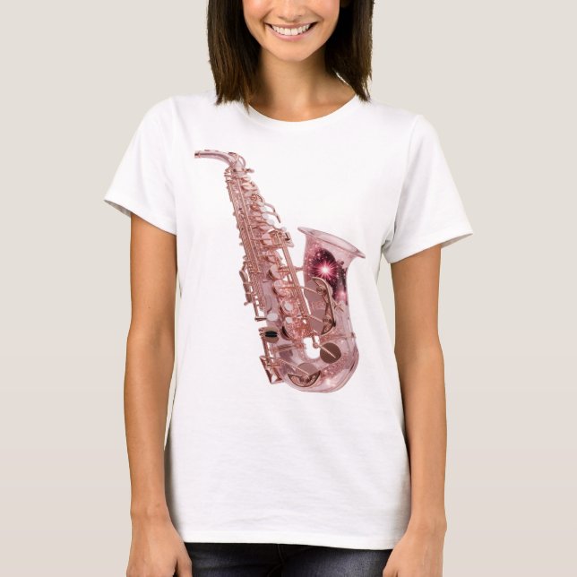 Modern Silver ROSE GOLD SAXOPHONE Modern Design T-Shirt (Front)