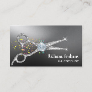 Modern Silver Scissor Hair Stylist Business Card