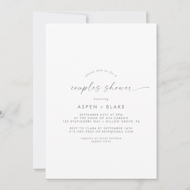 Modern Silver Script Couples Shower Invitation (Front)