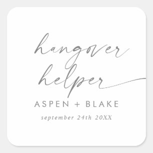 Modern Silver Script Hangover Helper Wedding Favou Square Sticker