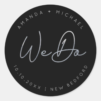 Modern Silver Script Minimalist Wedding Classic Round Sticker
