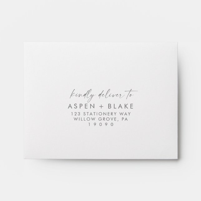 Modern Silver Script Self-Addressed RSVP Envelope (Front)