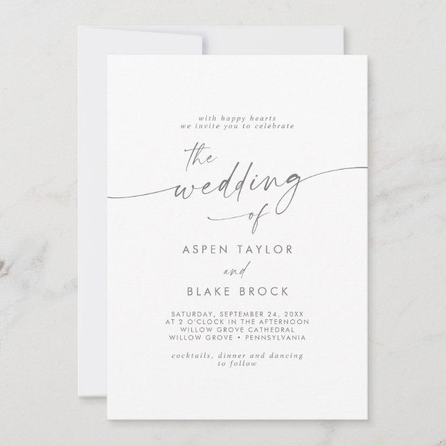 Modern Silver Script Wedding Invitation (Front)