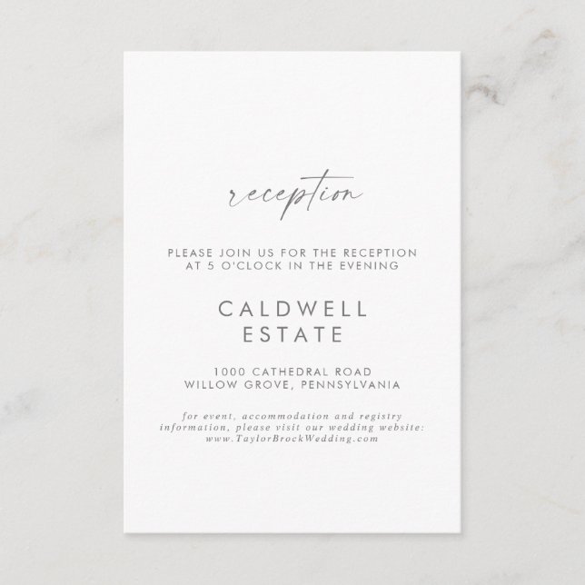 Modern Silver Script Wedding Reception Insert Card (Front)