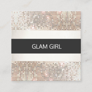 Modern Silver Sequin Stripes Glam Beauty Stylist Square Business Card