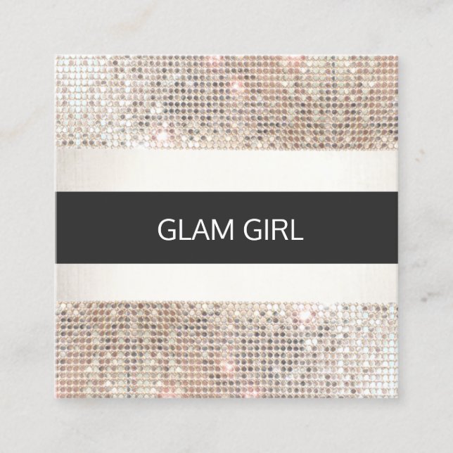 Modern Silver Sequin Stripes Glam Beauty Stylist Square Business Card (Front)
