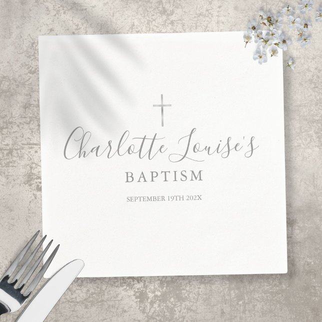 Modern Silver Signature Baptism Christening Napkin (Creator Uploaded)