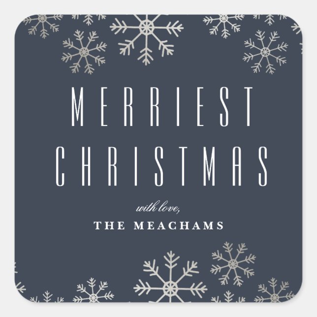 Modern Silver Snowflake Christmas Square Sticker (Front)