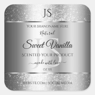 Modern Silver Soft Glitter Monogram Product Labels