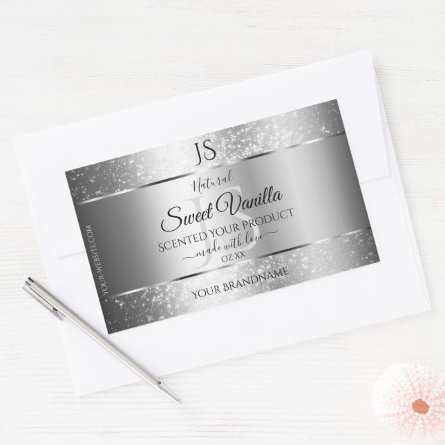 Modern Silver Soft Glitter Monogram Product Labels (Envelope)