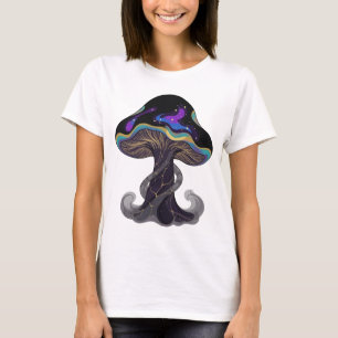 Modern Silver SPACE MUSHROOM Slogan Design T-Shirt