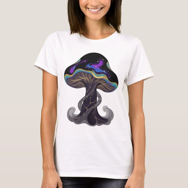 Modern Silver SPACE MUSHROOM Slogan Design T-Shirt (Front)