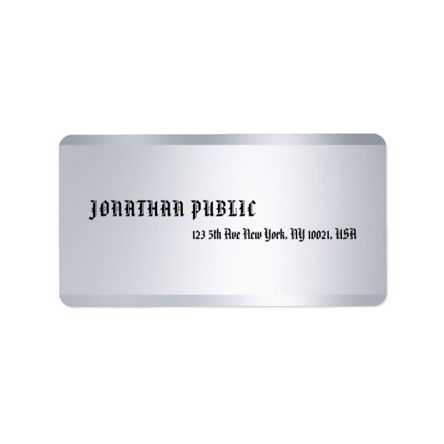 Modern Silver Stylish Minimalist Template Custom Label (Front)