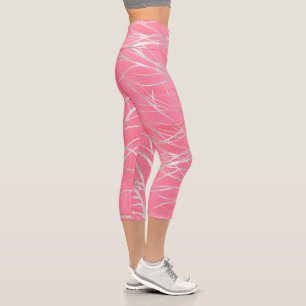 Modern Silver Tree Silhouette Minimal Pink Design Capri Leggings
