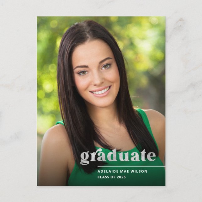 Modern Silver Typography 2022 Photo Graduation Postcard (Front)