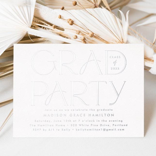 Modern Silver Typography Graduation Party