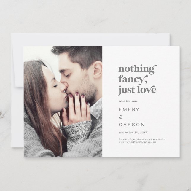 Modern Silver Typography Nothing Fancy Photo Save The Date (Front)