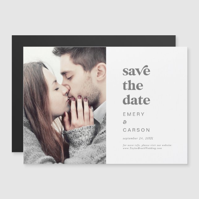 Modern Silver Typography Photo Save the Date Magnetic Invitation (Front/Back)