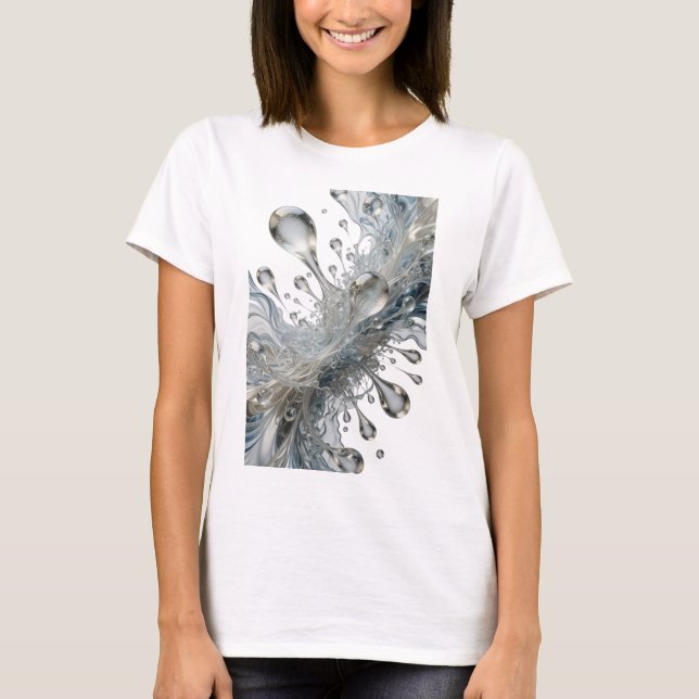 Modern Silver WATER SPLASH Wearable Art T-Shirt (Front)
