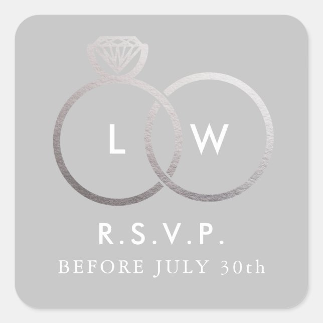 Modern Silver Wedding Rings RSVP Reply Square Stic Sticker (Front)