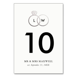 Modern Silver Wedding Rings Table Number