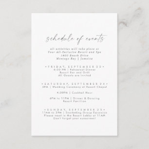 Modern Silver Wedding Weekend Schedule of Events Enclosure Card