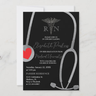 Modern Silver White Nursing Graduation Party Invitation