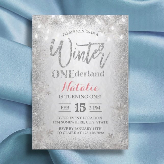Modern Silver Winter ONEderland 1st Birthday Party Invitation (Creator Uploaded)