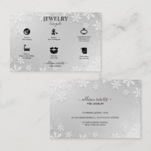 Modern Silver Winter Snowflakes Business Card
