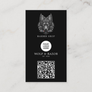 Modern Silver Wolf Barber Shop Logo Qr Code Business Card