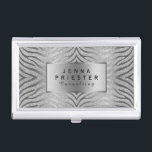 Modern Silver Zebra Stripes & White Glitter Business Card Holder<br><div class="desc">Elegant modern white glitter and sparkles with silver abstract zebra stripes animal print pattern. Fully customisable business card-holder template. Matching business card available, and any matching product you like but can't find it. If you need any help customising, changing colour, or anything else to any of my designs, contact ArtOnWear...</div>