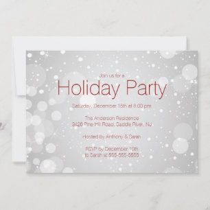 Modern SilverBokeh Lights Holiday Invitation