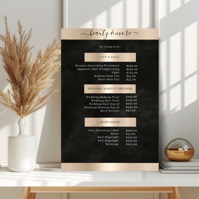 Modern Simpel Black & Gold Salon Price List  Poster (Modern Simpel Black & Gold Salon Price List )