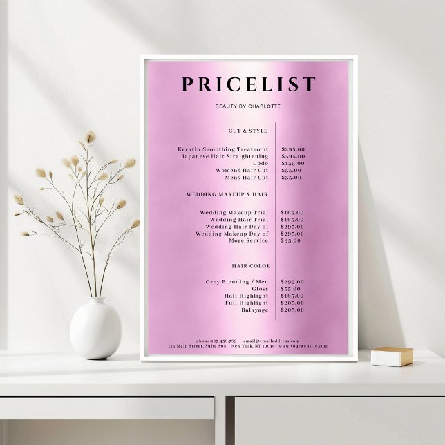 Modern Simpel Pink Salon Price List Poster (Modern Simpel Pink Salon Price List Poster)