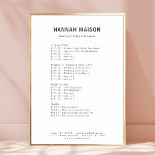Modern Simpel, Professional, Salon, Price List Poster