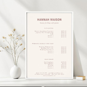 Modern Simpel, Professional, Salon, Price List Poster