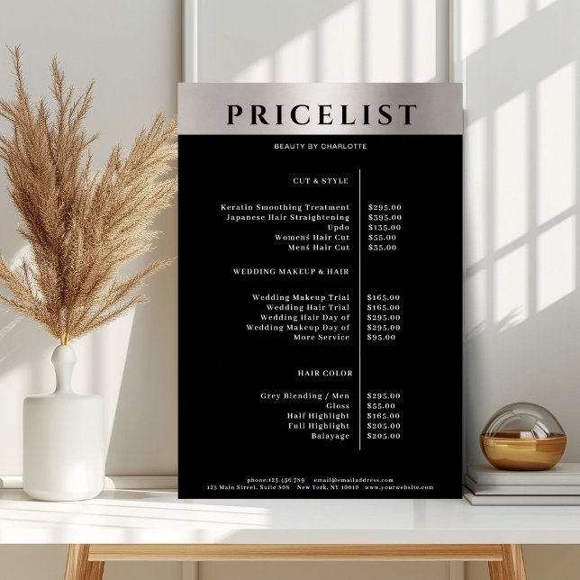 Modern Simpel Silver Salon Price List Poster (Modern Simpel Silver Salon Price List Poster)