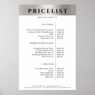 Modern Simpel Silver Salon Price List Poster