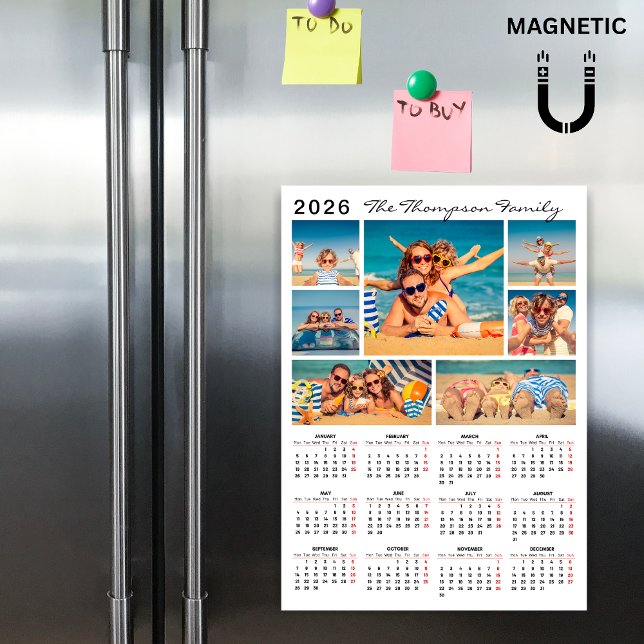 Modern Simple 2026 Calendar Photo Collage Magnet (Creator Uploaded)