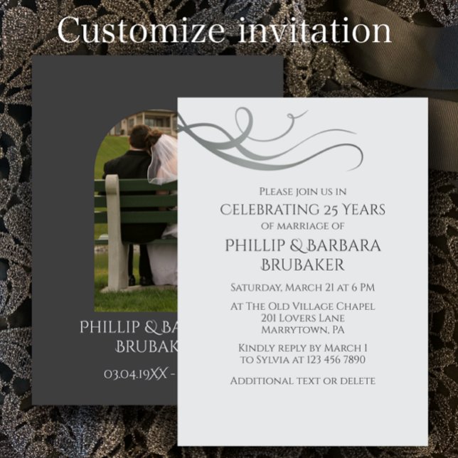 Modern Simple 25th Wedding Anniversary Arch Photo  Invitation (Create a unique custom invitation for 25th wedding anniversary party. Arch photo elegant modern.)