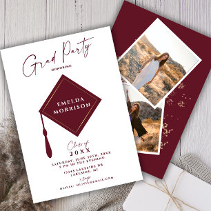 Modern Simple 2 Photo Burgundy Graduation Party Invitation