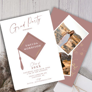 Modern Simple 2 Photo Dusty Pink Graduation Party  Invitation