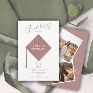 Modern Simple 2 Photo Dusty Pink Graduation Party  Invitation