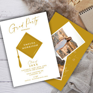 Modern Simple 2 Photo Gold Graduation Party  Invitation