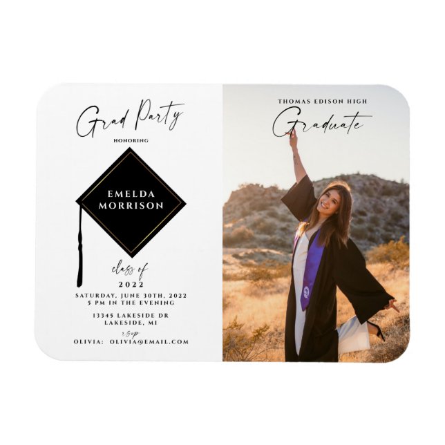Modern Simple 2 Photo Graduation Party Invitation  Magnet (Horizontal)