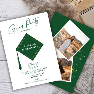 Modern Simple 2 Photo Green Graduation Party   Invitation