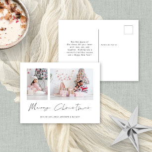 Modern Simple 2 Photos Merry Christmas Holiday Postcard