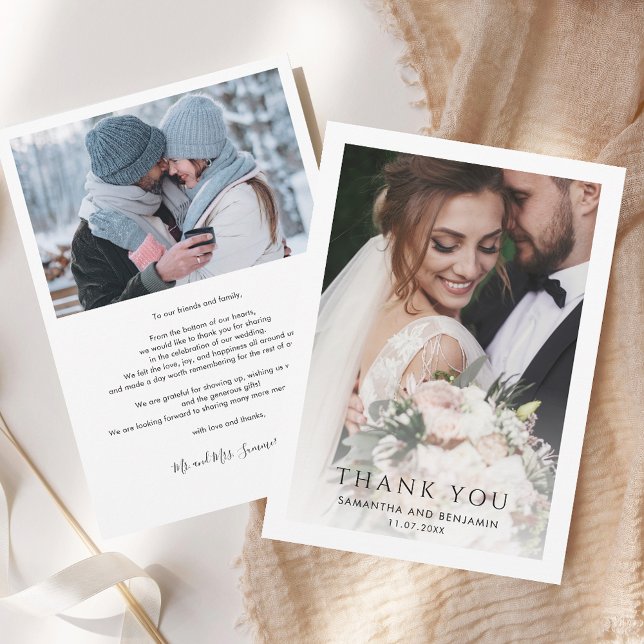Modern Simple 2 Photos Wedding Thank You Card (Modern Simple 2 Photos Wedding Thank You Card)