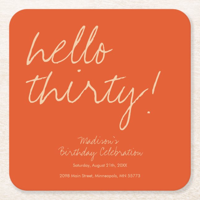 Modern Simple 30th Birthday Square Paper Coaster (Front)